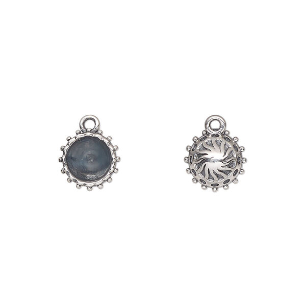 Drop, antiqued sterling silver, 8.5mm round with SS29 setting and decorative design back with beaded rim. Sold individually. image number 0