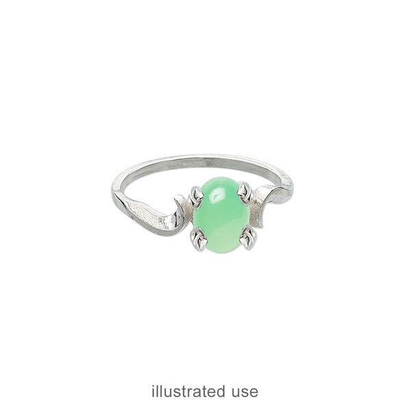 Ring, Sure-Set™, sterling silver, swirl band with 8x6mm 4-prong oval setting, size 6. Sold individually. image number 1