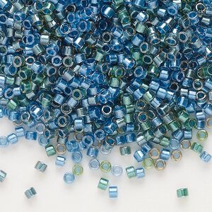 Seed bead, Miyuki Delica®, glass, pkg/50g, #11 round, transparent inside dyed color green/blue mix (DB0985).