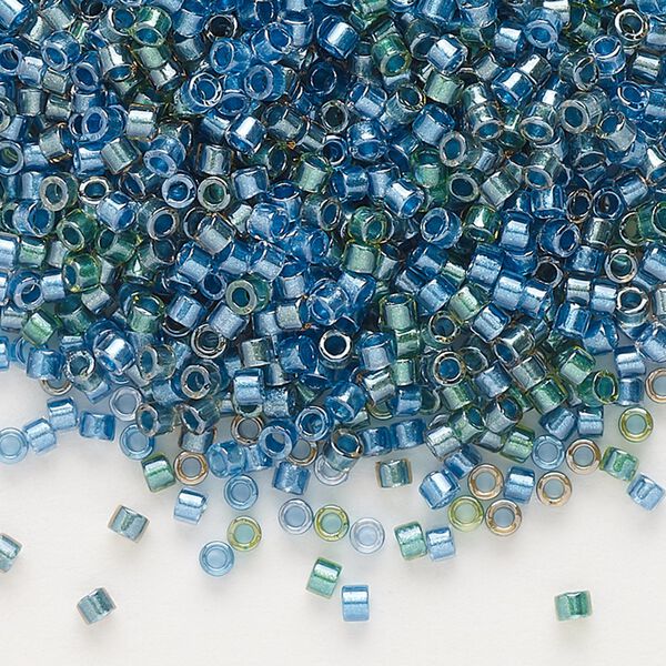 Seed bead, Miyuki Delica®, glass, pkg/50g, #11 round, transparent inside dyed color green/blue mix (DB0985). image number 0
