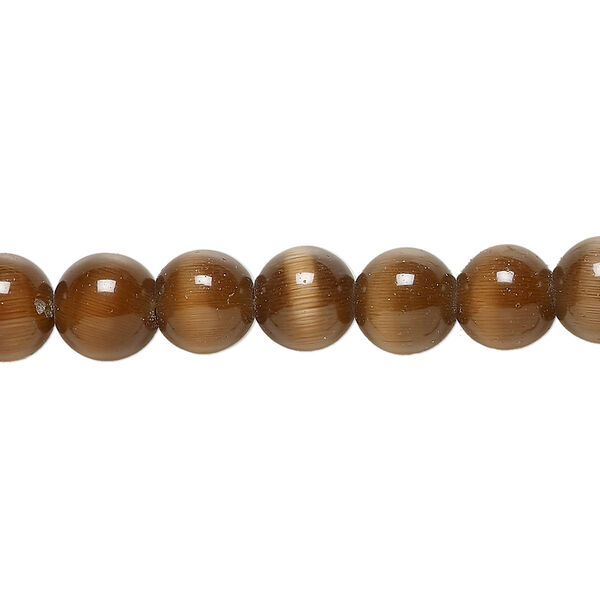 Bead, cat's eye glass (fiber optic glass), brown, 8mm round, quality grade. Sold per 15-1/2" to 16" strand. image number 0