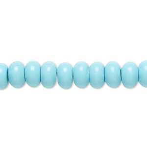 Bead, "turquoise" (resin) (imitation), blue, 8x5mm rondelle. Sold per 8-inch strand, approximately 40 beads.