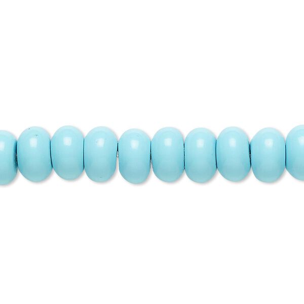 Bead, "turquoise" (resin) (imitation), blue, 8x5mm rondelle. Sold per 8-inch strand, approximately 40 beads. image number 0
