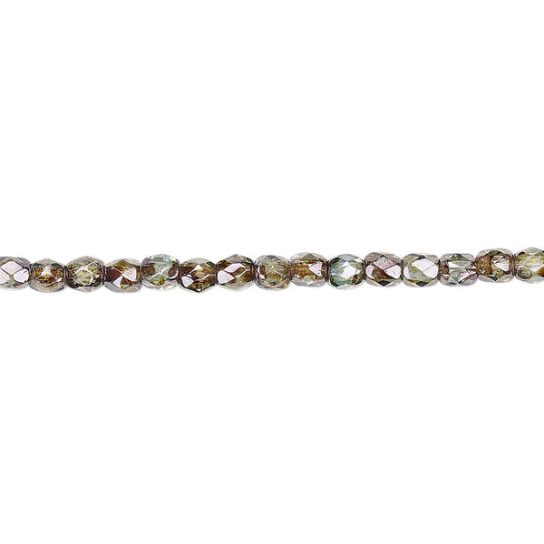Bead, Czech fire-polished glass, transparent peridot green luster, 3mm faceted round. Sold per pkg of 1,200 (1 mass). image number 0