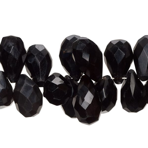 Black onyx 1pkg1, hand-cut top-drilled faceted teardrop bead 8 inch 10x8mm-19x9mm image number 0