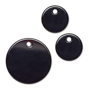 Black agate 1pkg3, flat round drop 30mm / 18mm