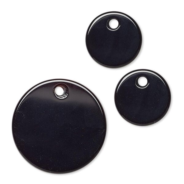 Black agate 1pkg3, flat round drop 30mm / 18mm image number 0