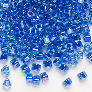 Seed bead, Miyuki 1pkg10g, glass, #5 triangle, transparent purple inside dyed color light blue (TR-1829)