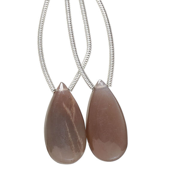 Coffee moonstone 1pkg2, hand-cut top-drilled puffed teardrop bead natural B grade, 20x10mm image number 0