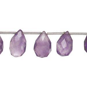 Amethyst 1pkg14, hand-cut top-drilled faceted puffed teardrop bead natural 10x7mm-14x9mm