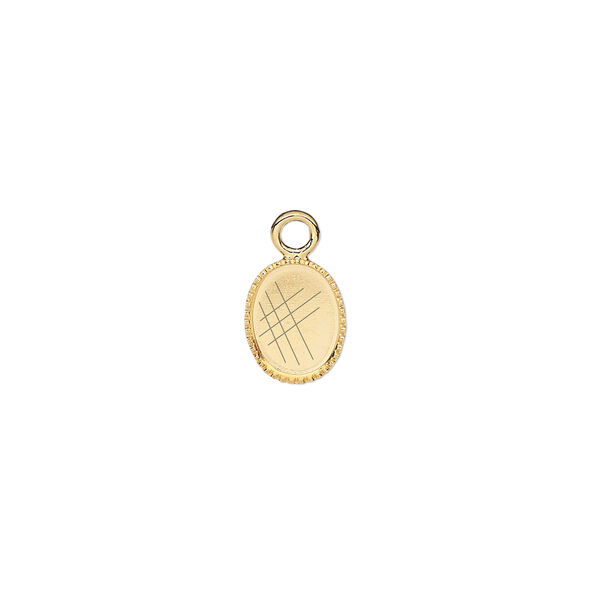 Drop, gold-plated brass, 9x7mm oval with beaded edge and 8x6mm oval bezel setting. Sold per pkg of 24. image number 0