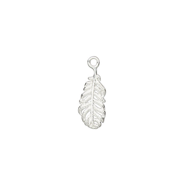 Charm, sterling silver, 14.5x6.5mm single-sided feather. Sold per pkg of 2. image number 0