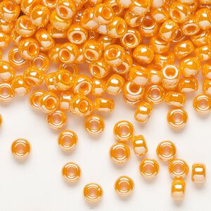 Seed bead, Miyuki, glass, pkg/250g, #6 rocaille, opaque luster mandarin orange, (RR-423).