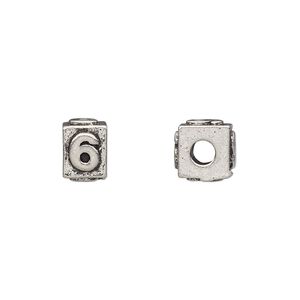 Bead, antiqued pewter (tin-based alloy), 8x6mm rectangle with number "6." Sold per pkg of 4.