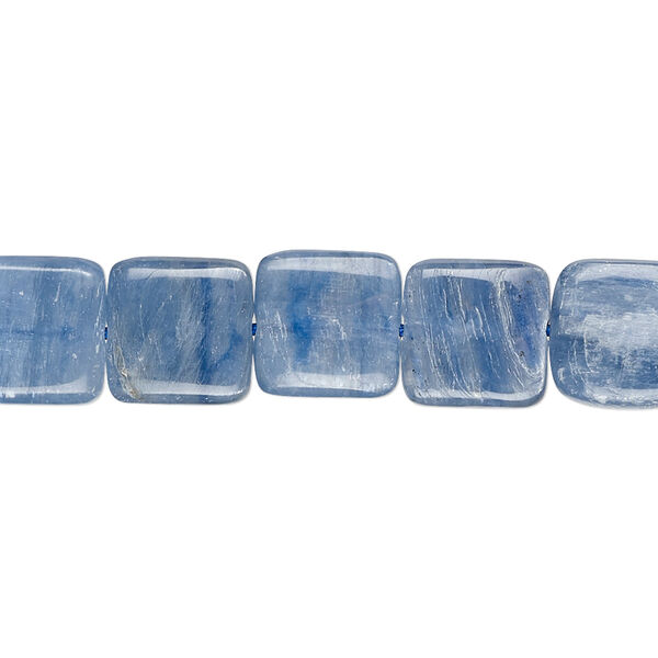 Bead, blue kyanite (natural), 10mm hand-cut flat square, B grade, Mohs hardness 4 to 7-1/2. Sold per 8-inch strand, approximately 15-20 beads. image number 0