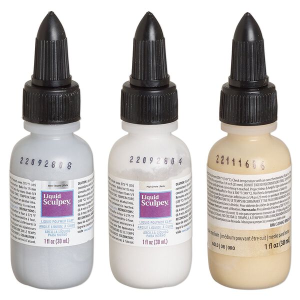 Liquid polymer clay 1pkg3, 1 fluid ounce translucent gold / silver / opaque pearl Liquid Sculpey® image number 0