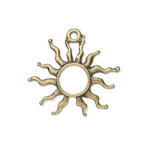 Charm, antique brass-plated "pewter" (zinc-based alloy), 27x24mm fancy sun. Sold per pkg of 10.