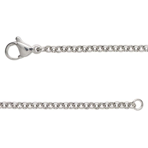 Chain, stainless steel, 2.5mm rolo, 18 inches with lobster claw clasp. Sold individually. image number 0