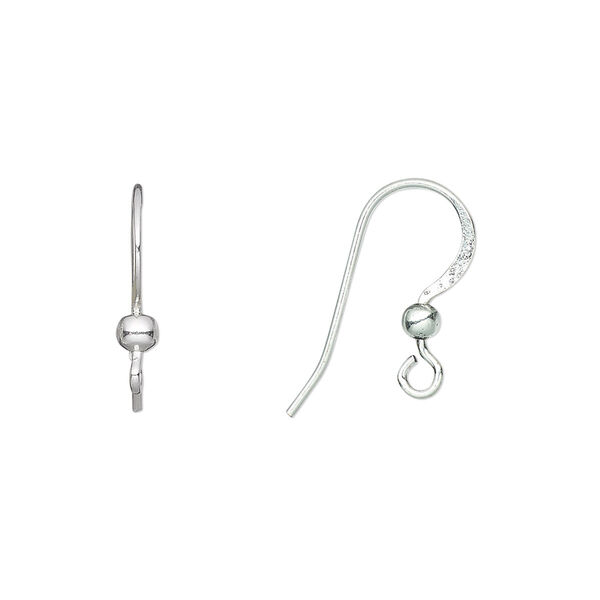 Ear wire, silver-plated copper, 17mm flat fishhook with 3mm ball and open loop, 20 gauge. Sold per pkg of 10 pair. image number 0