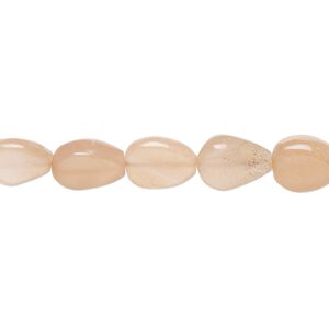 Peach moonstone 1pkg1, hand-cut puffed teardrop bead natural 8 inch 8x6mm-12x8mm