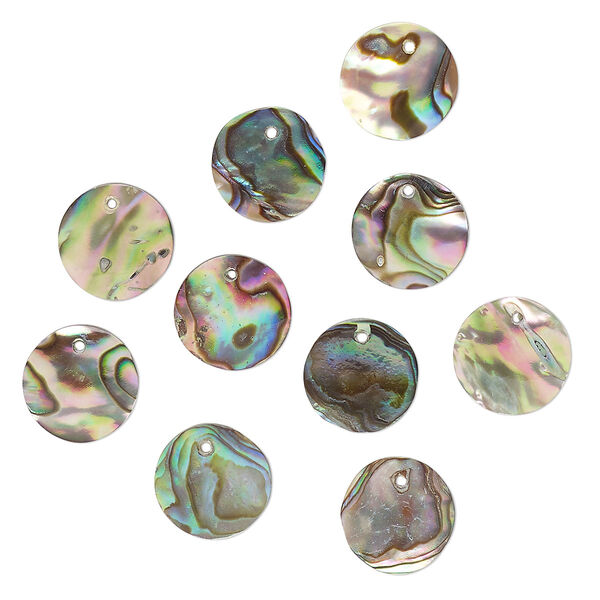 Drop, paua shell (natural), 10mm flat round, Mohs hardness 3-1/2. Sold per pkg of 10. image number 0