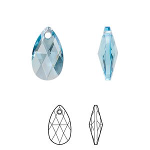 Drop 2pk aquamarine, Crystal Passions® 16x9mm pendant pear 6106