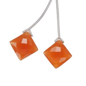 Carnelian 1pkg2, hand-cut top-drilled puffed faceted diamond bead 16mm