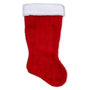 Christmas stocking, faux fur, red and white, 18x8-1/2 inches with 3-inch trim and hidden loop. Sold individually.