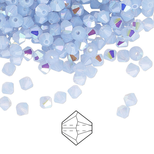 Bead 48pk light sapphire opal AB, Preciosa Czech crystal 4mm bicone image number 0