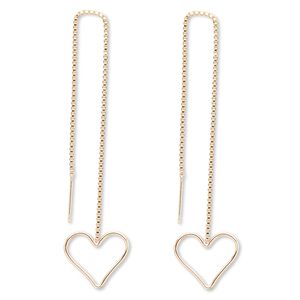 Ear thread, 14Kt gold-filled, 4-1/2 inch chain with 16x16mm open heart. Sold per pair.