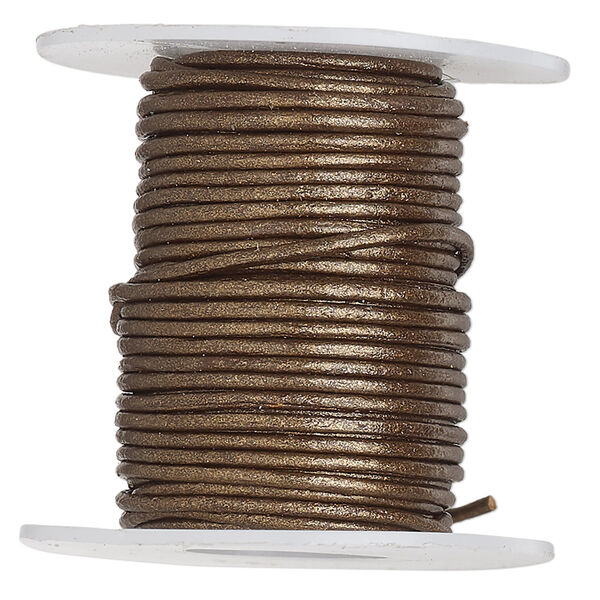 Cord, leather (coated), metallic bronze, 1-1.2mm. Sold per 25-yard spool. image number 0