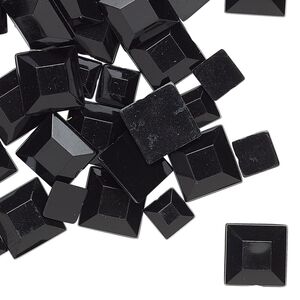 Flat back mix, acrylic, black, 6x6mm-10x10mm faceted square. Sold per pkg of 90.
