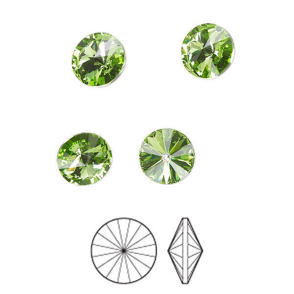 Chaton 144pk peridot foil back, Preciosa MAXIMA Czech crystal rhinestone 8.16-8.41mm rivoli SS39 image number 0