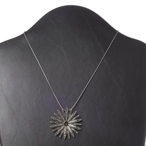 Necklace, glass and antiqued silver-finished "pewter" (zinc-based alloy), smoke, 42x42mm starburst, 16 inches with 3-inch extender chain and lobster claw clasp. Sold individually. image number 0