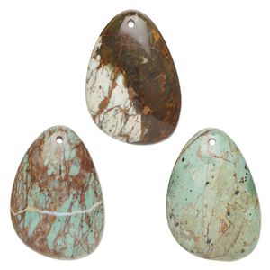 Green "opal" 1pkg1, top-drilled flat-sided teardrop focal natural 46x32mm