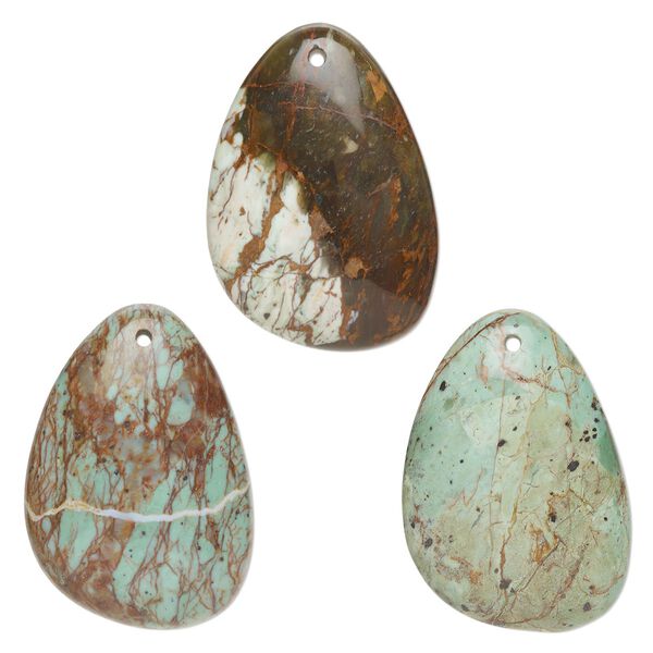 Green "opal" 1pkg1, top-drilled flat-sided teardrop focal natural 46x32mm image number 0
