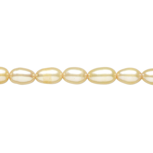 Pearl 1pkg1 cultured freshwater, 5-6mm rice C grade, 15 inch dyed champagne image number 0