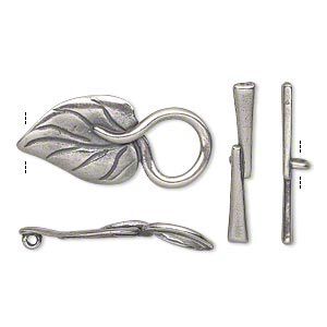 Clasp toggle 1pkg1 silver-plated pewter (tin alloy), 26.5x13mm leaf, antique JBB Findings 1-strand