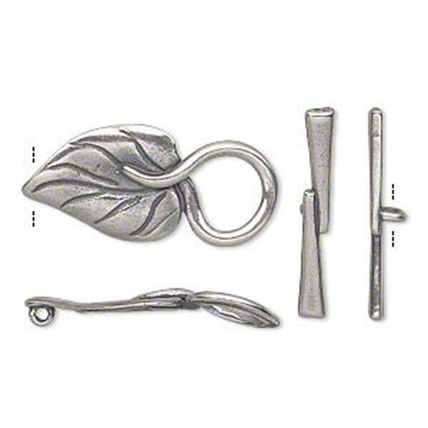 Clasp, JBB Findings, toggle, antique silver-plated pewter (tin-based alloy), 26.5x13mm single-sided leaf with hidden loop. Sold individually. image number 0