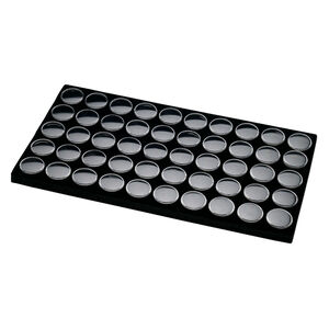 Display insert, faceted gems, foam and acrylic, black and clear, 14 x 7-3/4 x 3/4 inches with (50) 1-1/8 x 3/4 inch reclosable vials, fits standard full tray. Sold individually.