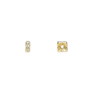 Bead, glass rhinestone and gold-finished brass, clear, 4x2mm squaredelle. Sold per pkg of 10.