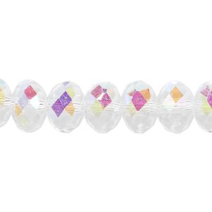 Bead 1pk 48 facets clear AB, Celestial Crystal® 10x8mm rondelle 15.5-16 inch
