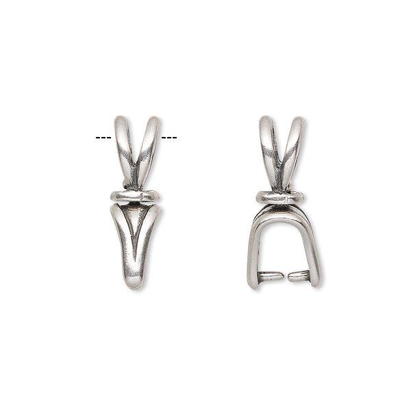 Bail, JBB Findings, ice-pick, antique silver-plated pewter (tin-based alloy), 19x5mm double-sided shield with lines and swivel, 6mm grip length. Sold individually. image number 0
