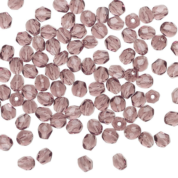 Bead, Czech fire-polished glass 1pkg1200, amethyst purple, 4mm faceted round. image number 0
