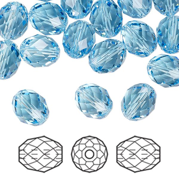 Bead 72pk aquamarine, Swarovski® 9.5x8mm olive briolette 5044 image number 0