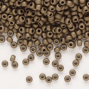 Seed bead, Miyuki, glass, pkg/250g, #8 rocaille, opaque matte metallic dark bronze, (RR-2006).
