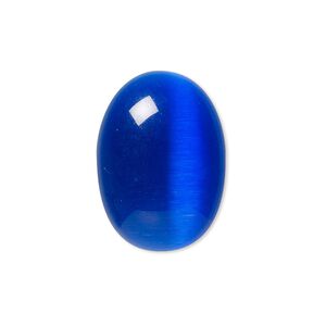 Cabochon, cat's eye glass (fiber optic glass), blue, 25x18mm calibrated oval, quality grade. Sold per pkg of 4.