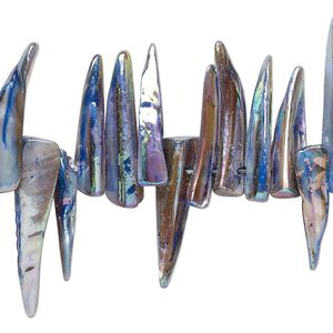 Bead, mother-of-pearl shell (dyed), indigo AB, 18x1mm-33x4mm top-drilled talon with 0.4-0.6mm hole, Mohs hardness 3-1/2. Sold per 15-inch strand.