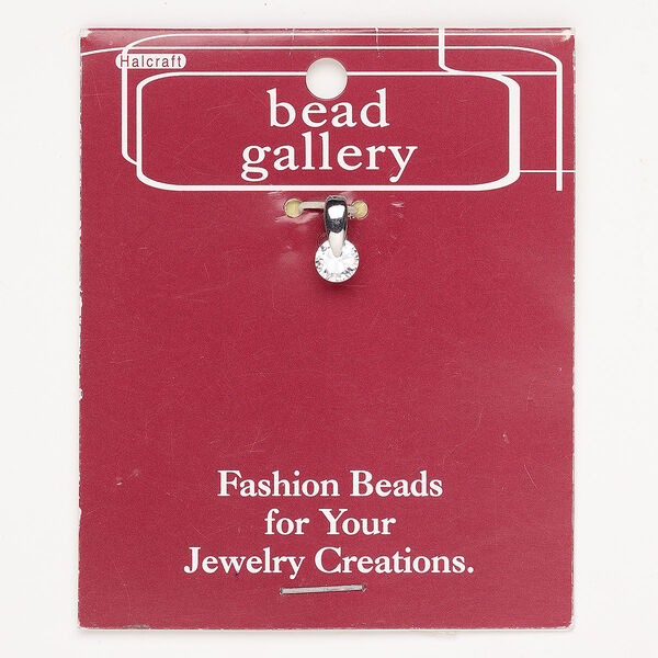 Pendant stainless steel cubic zirconia 1pk 13x6mm round, antique silver finish clear image number 0