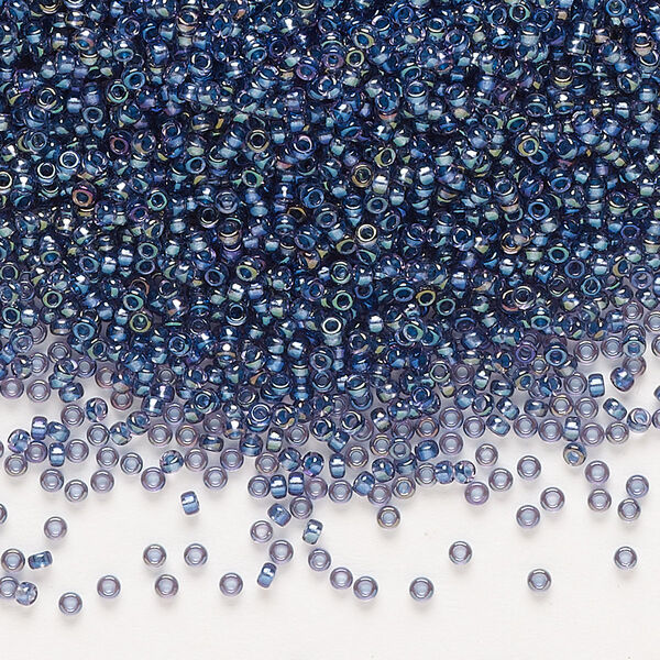 Seed bead, Miyuki, glass, pkg/250g, #15 rocaille, translucent night sky-lined luster crystal clear (RR-3539). image number 0